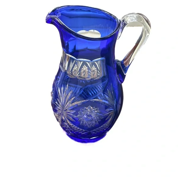 Bohemian Cobalt Blue Cut Crystal Pitcher | Hand Cut Czech Lead Crystal Barware - Picture 3 of 15